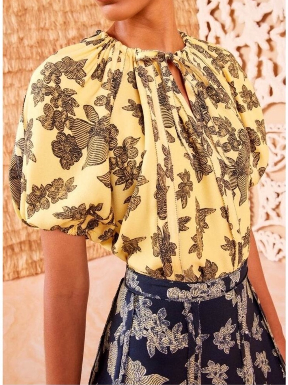Ulla Johnson Marcelena Floral Puff Sleeve Crepe Blouse Top Solaris Yellow Size 2